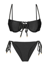 Load image into Gallery viewer, Product Front: Rio De Sol Set Set Shimmer-Black Balconet-Tie Cheeky-Tie-Gold