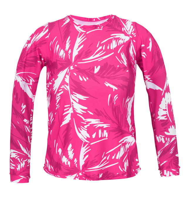 Product Front: Rio De Sol Top Top Pink-Palms Rash-Guard